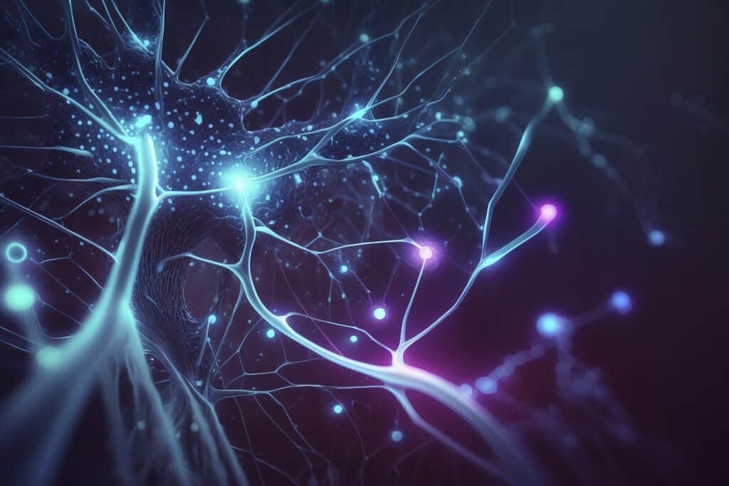 Visualization of neural connections transmitting signals within the human brain.