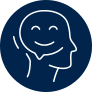 A drawing of person's head with a happy face shown in the brain on a dark blue background.